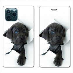 RV Housse cuir portefeuille pour Samsung Galaxy S20 Chien noir