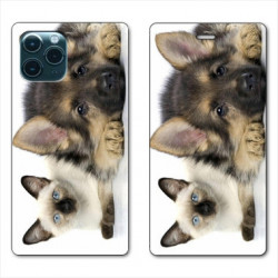 RV Housse cuir portefeuille pour Samsung Galaxy S20 Chien vs chat