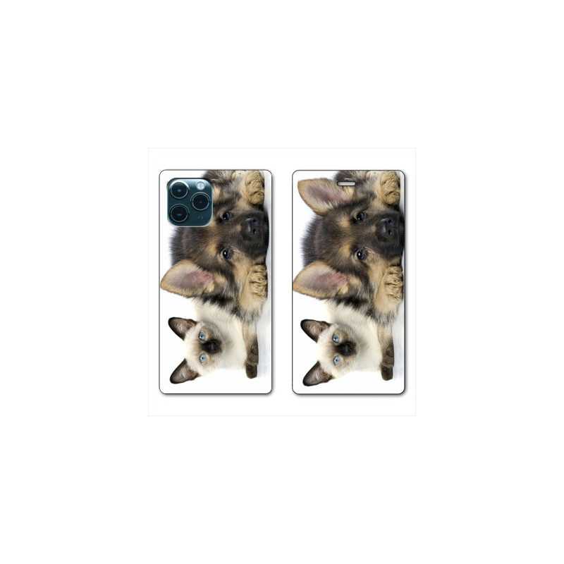 RV Housse cuir portefeuille pour Samsung Galaxy S20 Chien vs chat