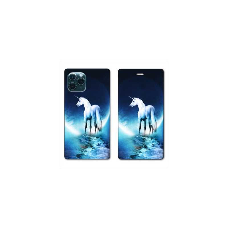 RV Housse cuir portefeuille pour Samsung Galaxy S20 Licorne Lune