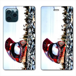RV Housse cuir portefeuille pour Samsung Galaxy S20 Moto Casque Cross