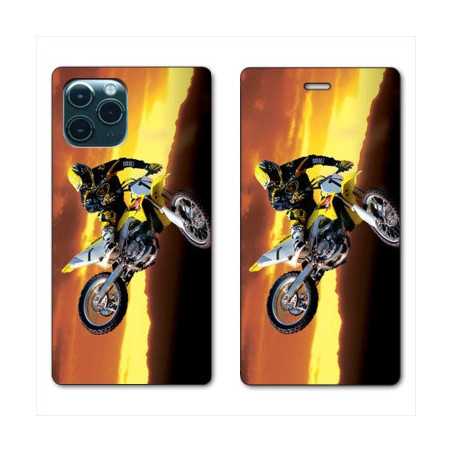 RV Housse cuir portefeuille pour Samsung Galaxy S20 Moto Cross Noir