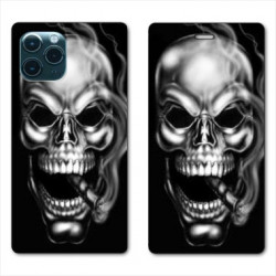 RV Housse cuir portefeuille pour Samsung Galaxy S20 tete de mort Fume