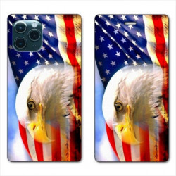 RV Housse cuir portefeuille pour Samsung Galaxy S20 Ultra Amerique USA Aigle