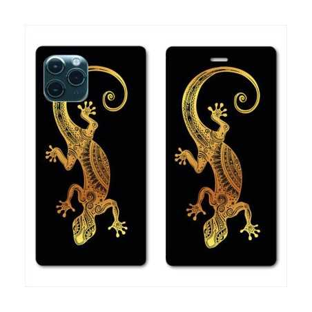 RV Housse cuir portefeuille pour Samsung Galaxy S20 Ultra Animaux Maori lezard noir