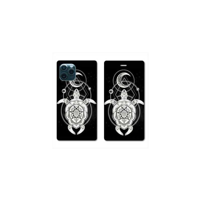 RV Housse cuir portefeuille pour Samsung Galaxy S20 Ultra Animaux Maori Tortue noir