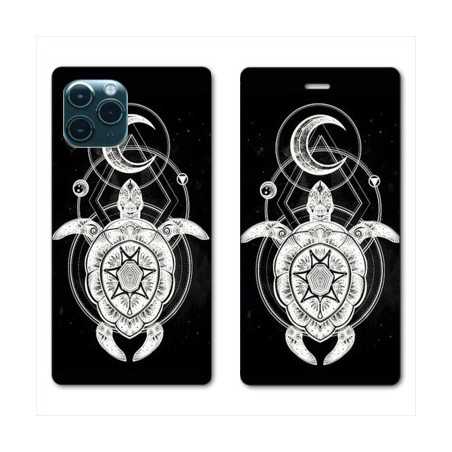 RV Housse cuir portefeuille pour Samsung Galaxy S20 Ultra Animaux Maori Tortue noir