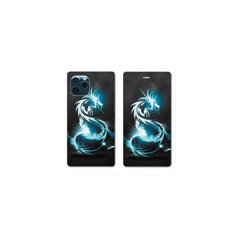 RV Housse cuir portefeuille pour Samsung Galaxy S20 Ultra Dragon Bleu