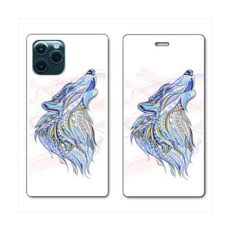 RV Housse cuir portefeuille pour Samsung Galaxy S20 Ultra Ethniques Loup Color