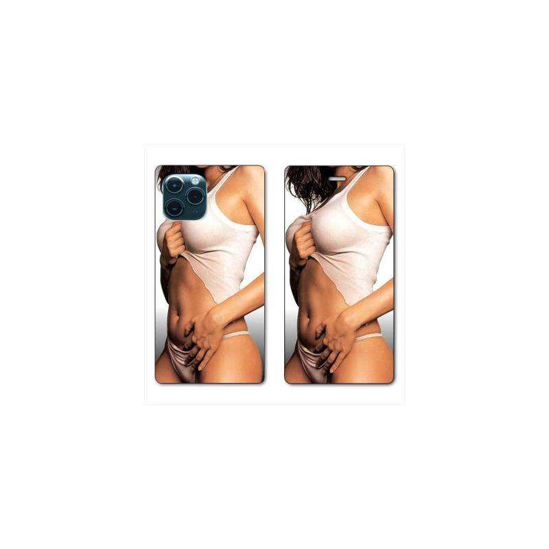 RV Housse cuir portefeuille pour Samsung Galaxy S20 Ultra Sexy tee shirt blanc