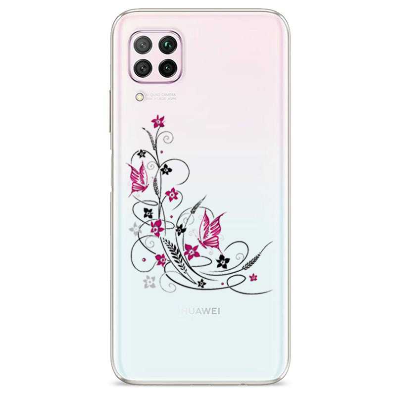 Coque transparente pour Huawei P40 Lite feminine fleur papillon