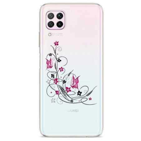 Coque transparente pour Huawei P40 Lite feminine fleur papillon