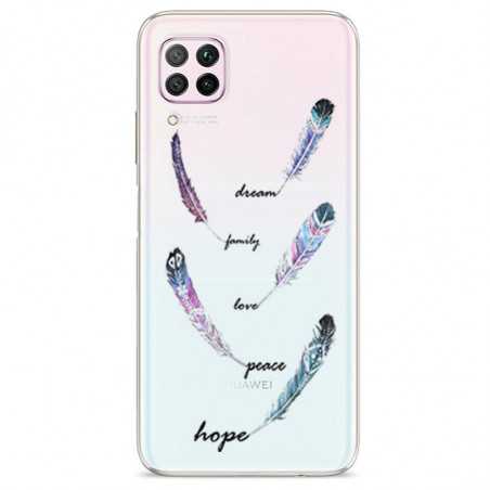 Coque transparente pour Huawei P40 Lite feminine plume couleur