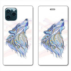 RV Housse cuir portefeuille pour Samsung Galaxy A51 Ethniques Loup Color