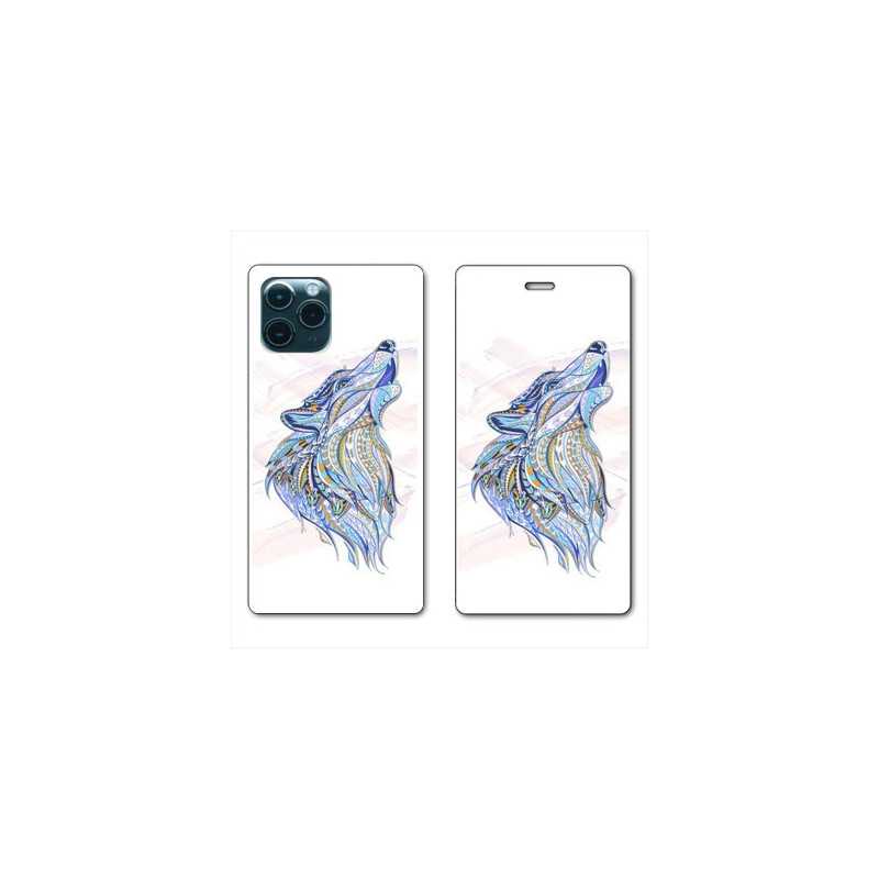 RV Housse cuir portefeuille pour Huawei P40 Lite Ethniques Loup Color