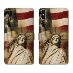 RV Housse cuir portefeuille pour Samsung Galaxy A01 Amerique USA Statue liberté