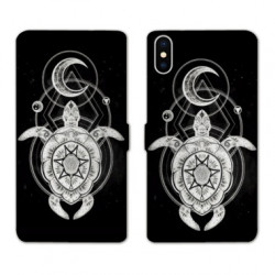 RV Housse cuir portefeuille pour Samsung Galaxy A01 Animaux Maori Tortue noir