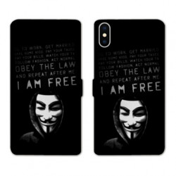 RV Housse cuir portefeuille pour Samsung Galaxy A01 Anonymous I am free