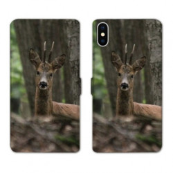RV Housse cuir portefeuille pour Samsung Galaxy A01 chasse chevreuil Bois