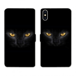 RV Housse cuir portefeuille pour Samsung Galaxy A01 Chat Noir