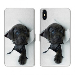 RV Housse cuir portefeuille pour Samsung Galaxy A01 Chien noir