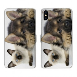 RV Housse cuir portefeuille pour Samsung Galaxy A01 Chien vs chat