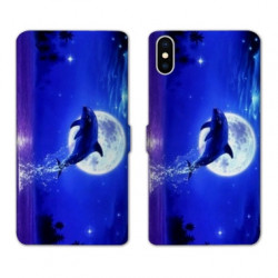 RV Housse cuir portefeuille pour Samsung Galaxy A01 Dauphin lune