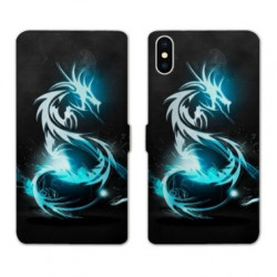 RV Housse cuir portefeuille pour Samsung Galaxy A01 Dragon Bleu