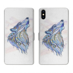RV Housse cuir portefeuille pour Samsung Galaxy A01 Ethniques Loup Color