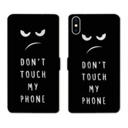 RV Housse cuir portefeuille pour Samsung Galaxy A01 Humour don't touch