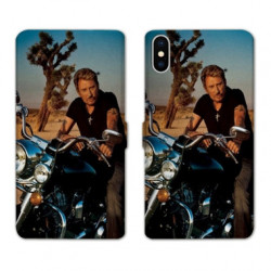 RV Housse cuir portefeuille pour Samsung Galaxy A01 Johnny Hallyday Moto