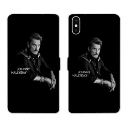 RV Housse cuir portefeuille pour Samsung Galaxy A01 Johnny Hallyday Noir