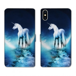 RV Housse cuir portefeuille pour Samsung Galaxy A01 Licorne Lune