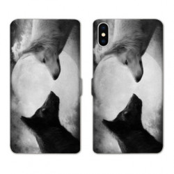 RV Housse cuir portefeuille pour Samsung Galaxy A01 Loup Duo