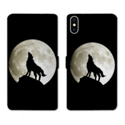 RV Housse cuir portefeuille pour Samsung Galaxy A01 Loup Noir