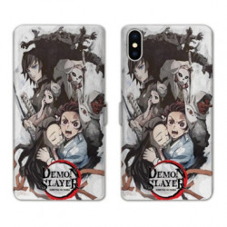 RV Housse cuir portefeuille pour Samsung Galaxy A01 Manga demon Slayer Blanc