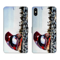 RV Housse cuir portefeuille pour Samsung Galaxy A01 Moto Casque Cross
