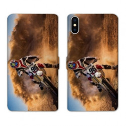 RV Housse cuir portefeuille pour Samsung Galaxy A01 Moto Cross Blanc