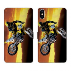 RV Housse cuir portefeuille pour Samsung Galaxy A01 Moto Cross Noir
