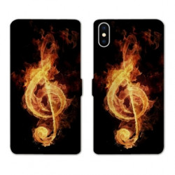 RV Housse cuir portefeuille pour Samsung Galaxy A01 Musique clé sol feu N