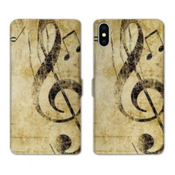 RV Housse cuir portefeuille pour Samsung Galaxy A01 Musique clé sol vintage
