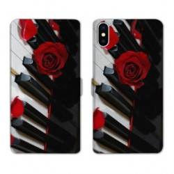 RV Housse cuir portefeuille pour Samsung Galaxy A01 Musique Rose Piano