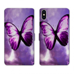 RV Housse cuir portefeuille pour Samsung Galaxy A01 papillons violet et blanc