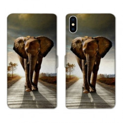 RV Housse cuir portefeuille pour Samsung Galaxy A01 savane Elephant route