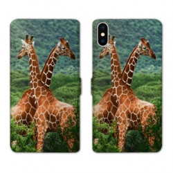RV Housse cuir portefeuille pour Samsung Galaxy A01 savane Girafe Duo
