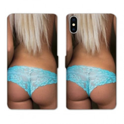 RV Housse cuir portefeuille pour Samsung Galaxy A01 Sexy tanga bleu