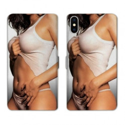 RV Housse cuir portefeuille pour Samsung Galaxy A01 Sexy tee shirt blanc