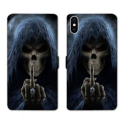 RV Housse cuir portefeuille pour Samsung Galaxy A01 tete de mort Doigt
