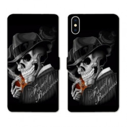 RV Housse cuir portefeuille pour Samsung Galaxy A01 tete de mort family business