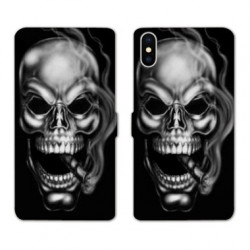 RV Housse cuir portefeuille pour Samsung Galaxy A01 tete de mort Fume